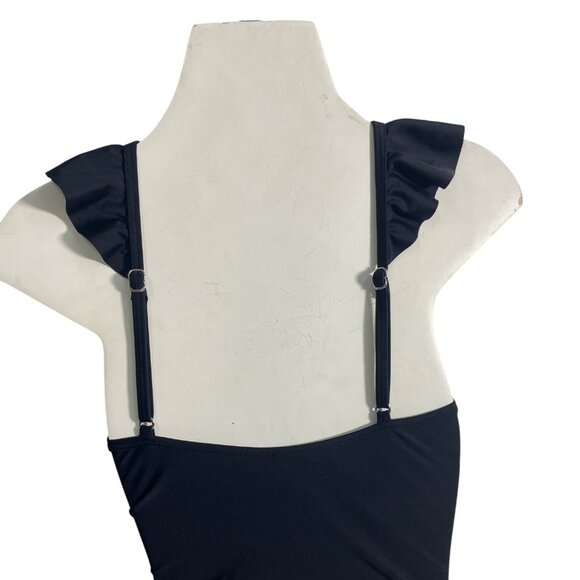 Cupshe Womens Black Ruffle Strap V-Neck One-Piece Swimsuit Size M- New - Picture 3 of 8